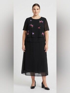 KSL Dress VINTAGE Black Floral Embroidered  Size 18W